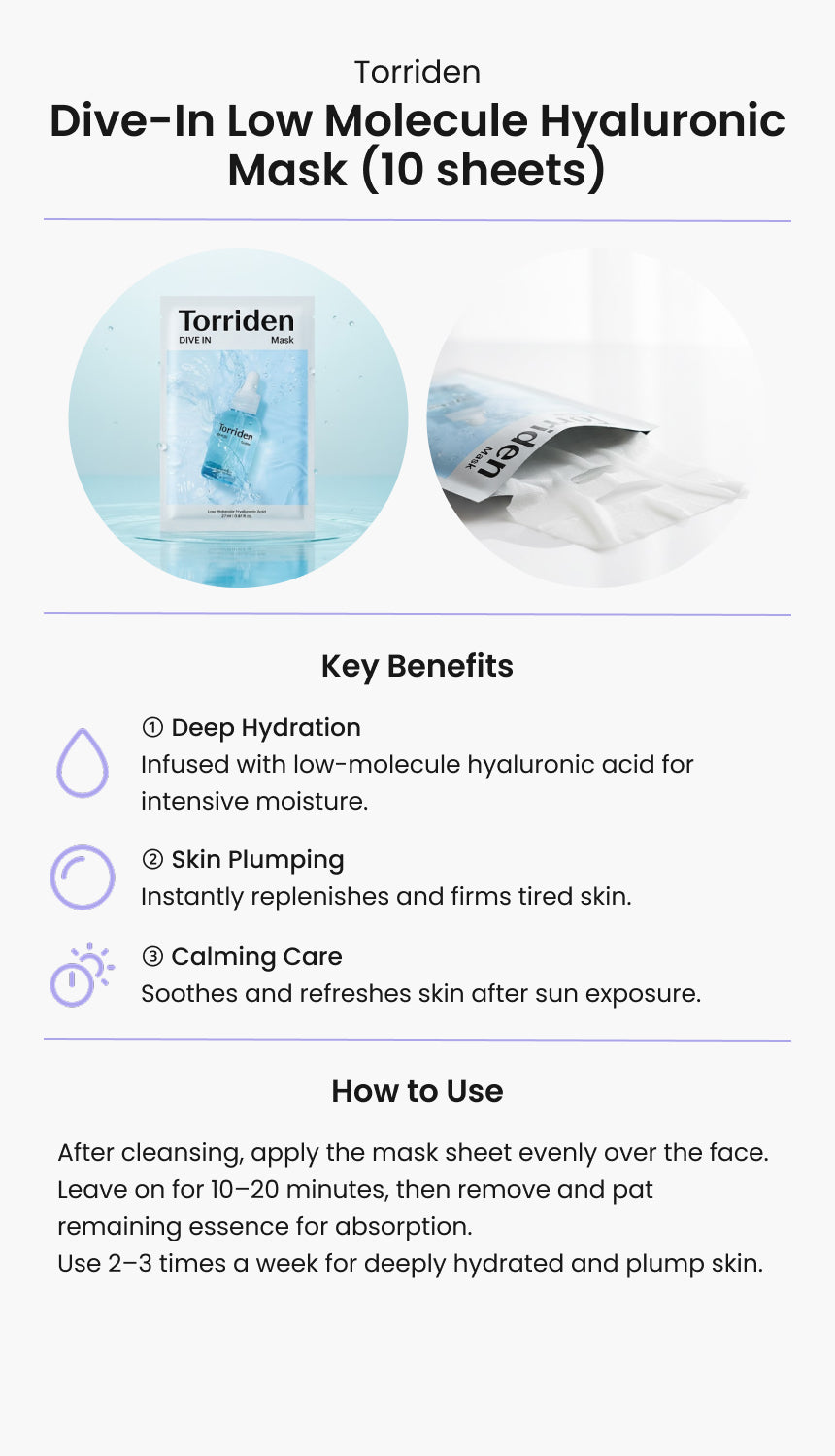 Torriden Dive-In Low Molecule Hyaluronic Mask (10 sheets)