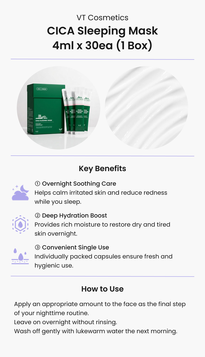 VT Cosmetics CICA Sleeping Mask  4ml x 30ea (1 Box)