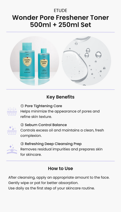 ETUDE Wonder Pore Freshener Toner 500ml + 250ml Set