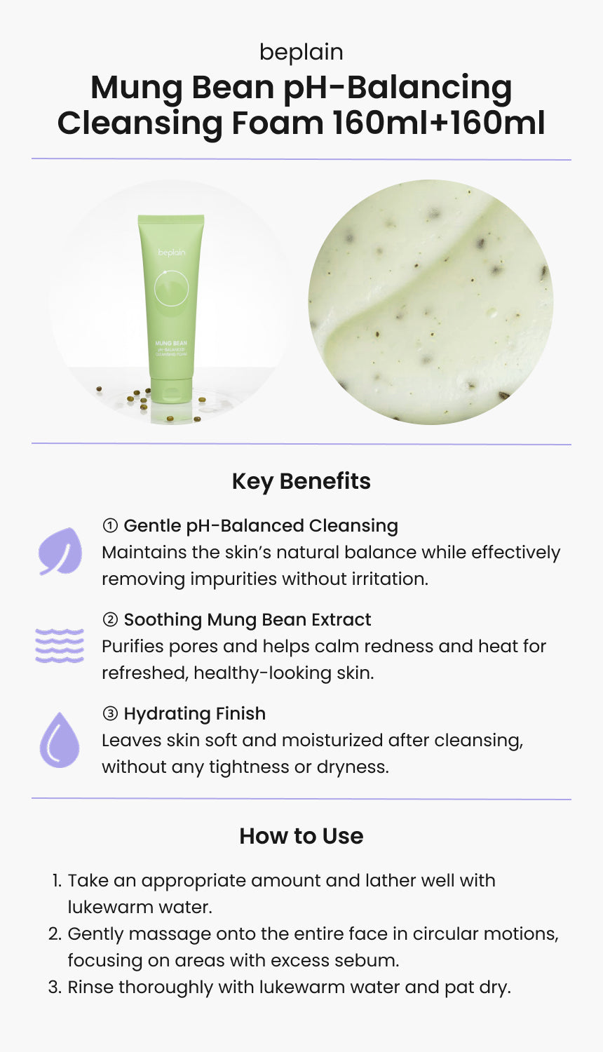 beplain Mung Bean pH-Balancing Cleansing Foam 80ml