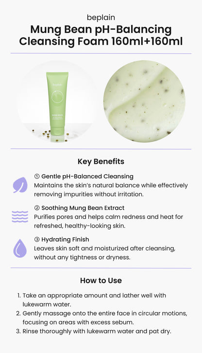 beplain Mung Bean pH-Balancing Cleansing Foam 80ml